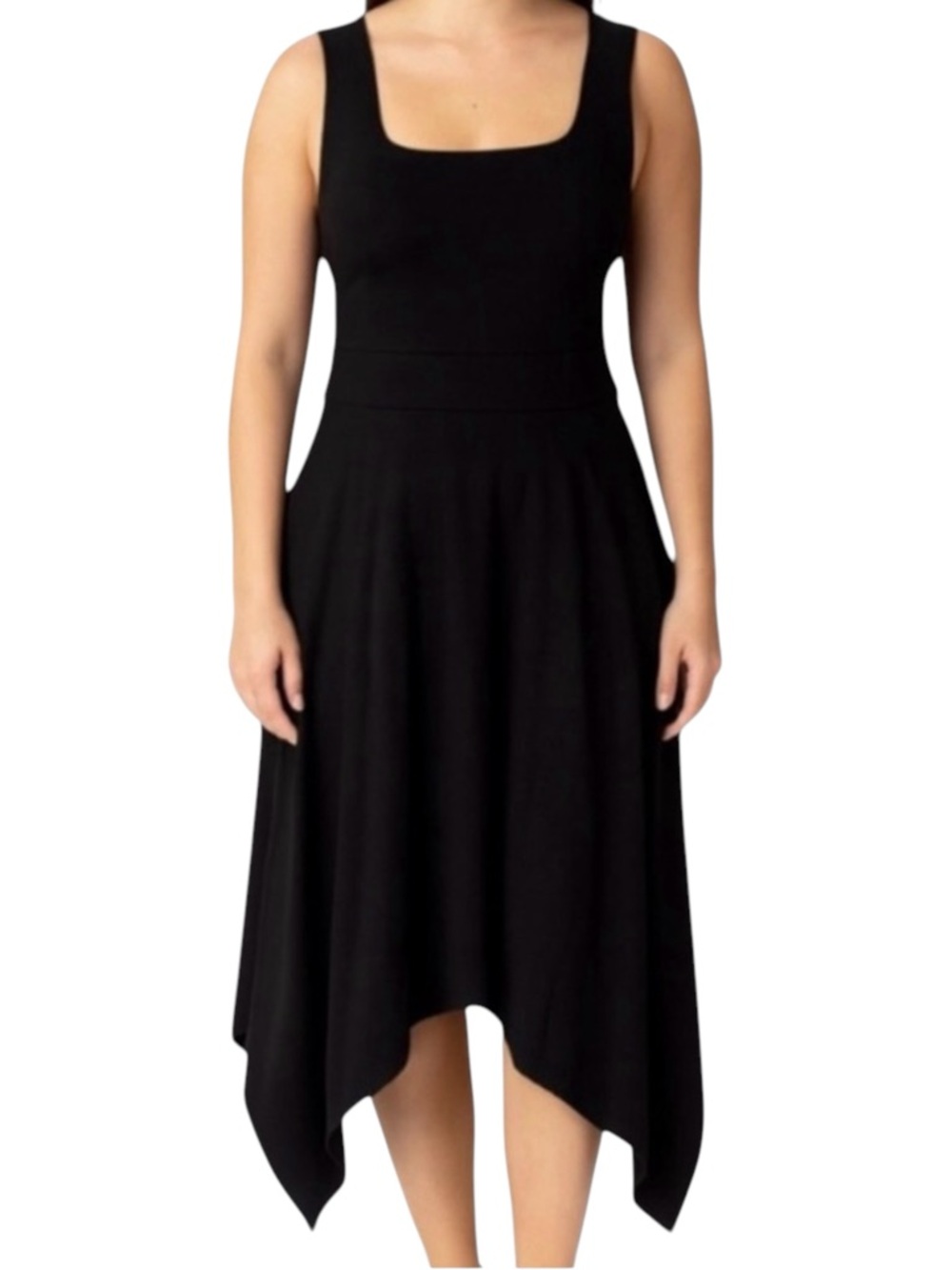 Pact Organic Cotton Black Sleeveless Asymmetrical Handkerchief Hem Midi Dress S